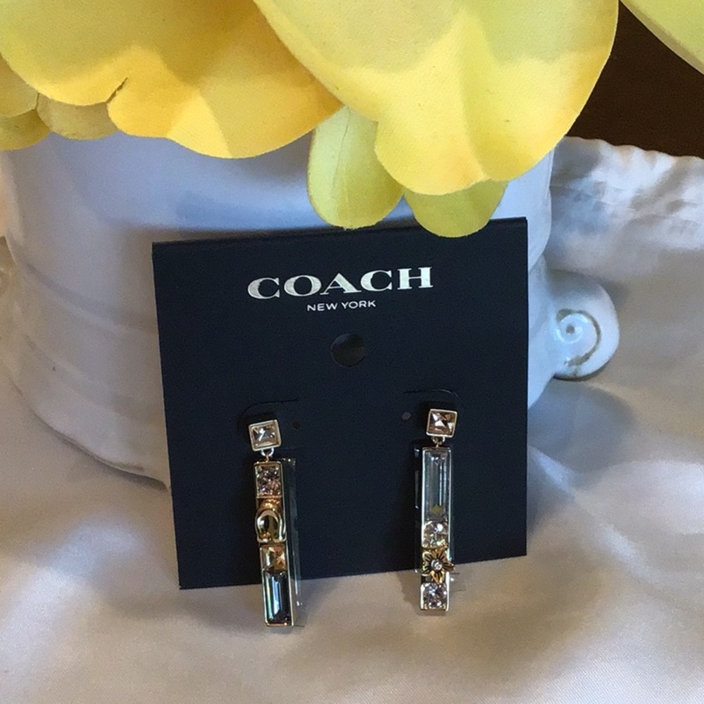 NWT Coach Crystal Bar Drop earrings